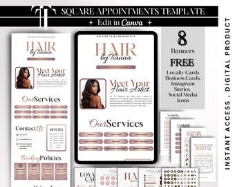 Sjabloon vierkante boekingssite Hair Square-afsprakensjabloon Boeking Hair-websitebanner Canva vierkante boekingssite-sjabloon