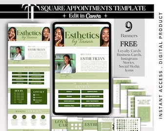 Plantilla de reservas de Esthetician Square Plantilla de negocio de Esthetician Square Sitio web de reservas de lujo Canva Publicación de Instagram para esteticistas DIY Canva