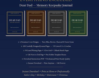 Caro papà, diario, regalo per la festa del papà, diario dei ricordi in formato PDF, regalo per papà, stampabile per la festa del papà, regalo di compleanno per papà, download immediato