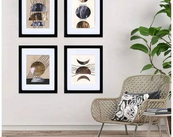 Set di 4 stampe astratte minimaliste / Decorazione murale in stile boho (download digitale)