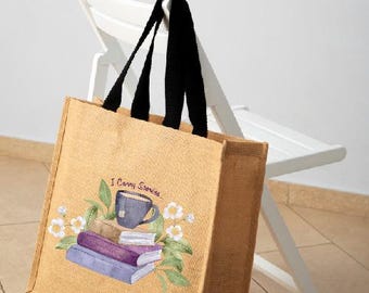 Borsa tote Bookish, design acquerello di caffè e libri (Digital Instant)