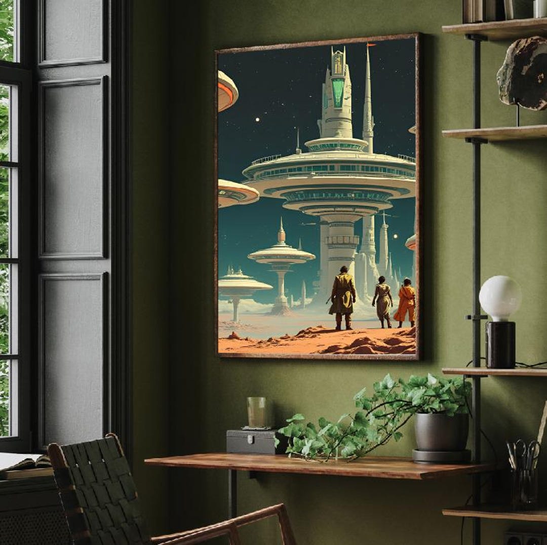 Retro Sci-fi Futuristic Cityspace Print Art, Retro Futurism Wall Art ...