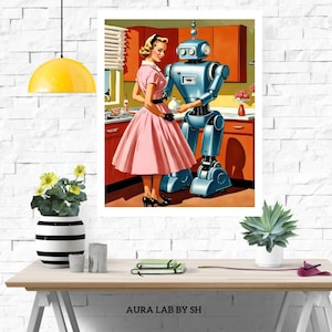 Retro Sci-Fi Futurism, Vintage Sc-fi Woman Robot, Home Decor Retro Print, Living Room Print, Mid Century Style Wall Art, Futuristic Retro