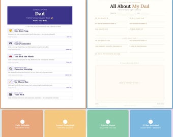 Questionario stampabile per la Festa del Papà: Tutto sul mio papà + libretto di coupon modificabile / Download immediato / Regalo per papà / Download regalo per la Festa del Papà