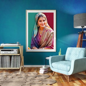Middle East Woman Portrait Blue Gallery Heritage Art Wall Art Printable Afghan Arab Woman Modern Wall Art Living Room Bed Room Wall Art