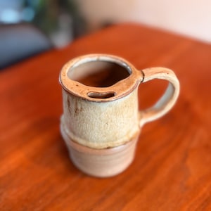 Modern Travel Ceramic Mug – 12 oz Reclaimed Clay Coffee Cup – Handmade Small Batch Pottery - Integrated Sipper Lid – Wabi Sabi Design
