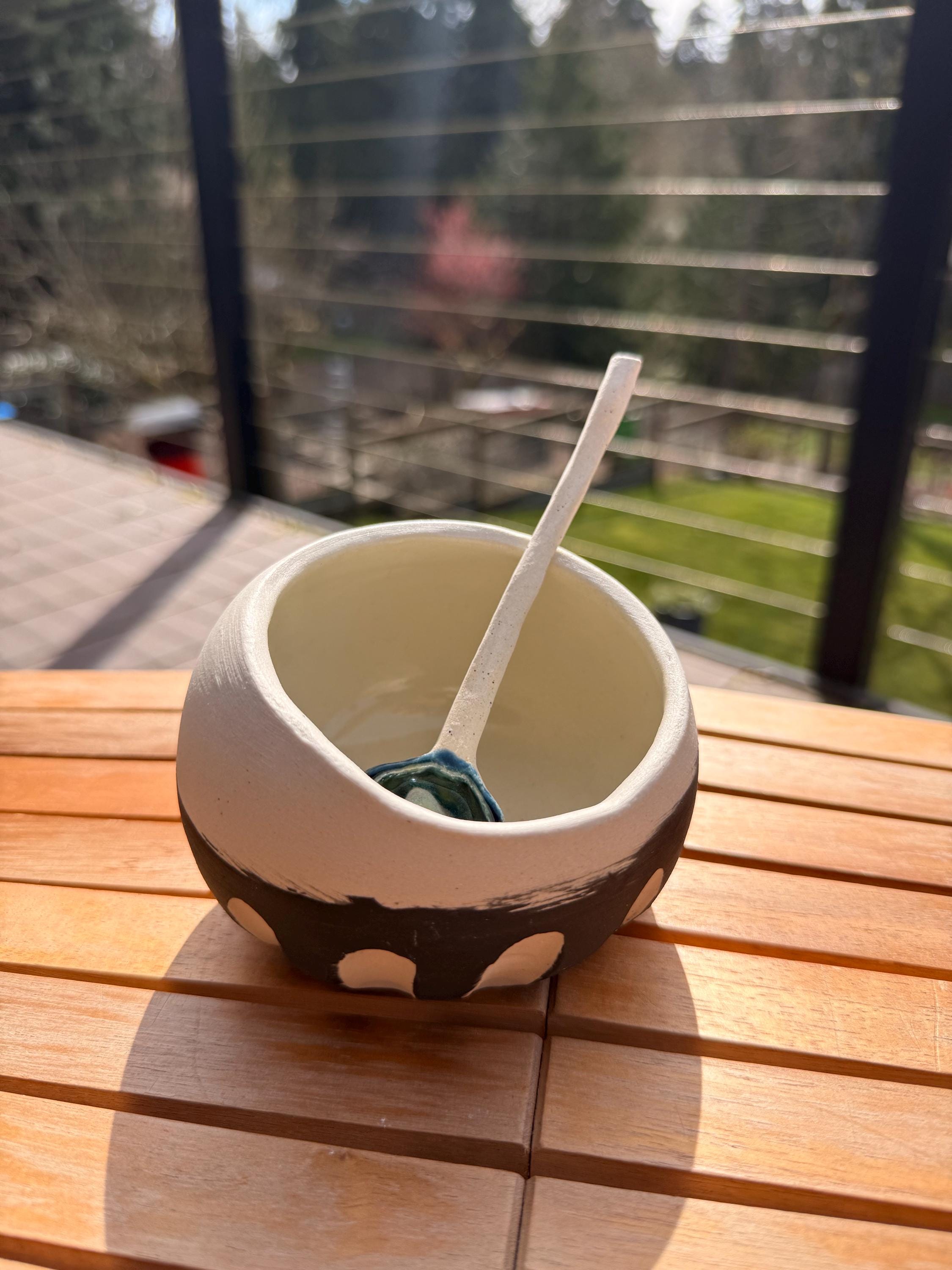 Handmade Ceramic Salt Cellar - Rustic Modern Kitchen Storage, Wabi-Sabi Pottery, Sgraffito