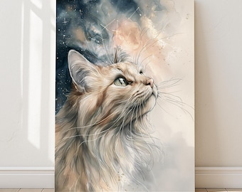 Orange Cat Art Print, Gazing Through Celestial Clouds, Dreamy Decor | Purrfect Prints