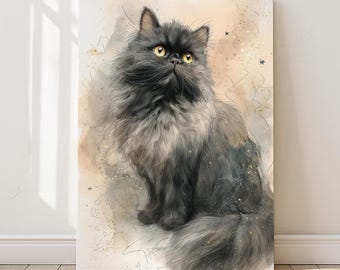 Impresión artística de gato persa negro, retrato sentado, decoración minimalista elegante / Purrfect Prints