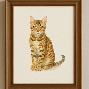 Hellbraune Bengal Katze Kunstdruck – Majestätisches braunes Katzen Dekor– Katzenportrait im Aquarell-Stil Niedliches Katzen-Poster für Katzenliebhaber | Purrfect Drucke