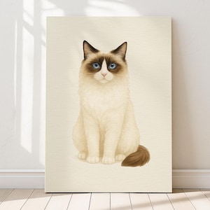Stampa artistica di gatto Ragdoll bicolore blu – Elegante decorazione per gatti – Ritratto di gatto in stile acquerello / Stampe perfette
