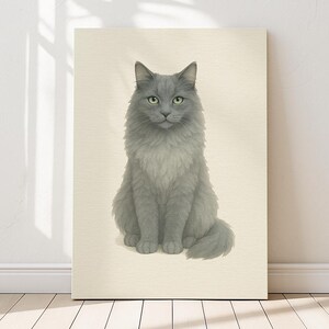 Stampa artistica da parete con gatto delle foreste norvegesi blu - Poster di gatto a pelo lungo regale per l'arredamento della casa / Stampe perfette
