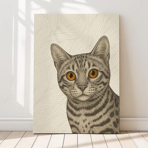 Amber-Eyed Bengal-Katze Wand-Kunst-Druck - Elegantes, feines Bleistift-Haustier-Portrait mit auffallenden orangen Augen für Katzenliebhaber | Purrfect Drucke
