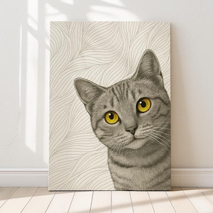 Gatto domestico a pelo corto dagli occhi dorati - Disegno a matita minimalista in stile linea sottile / Stampe perfette