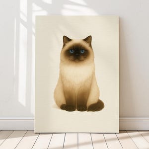 Stampa murale con gatto persiano himalayano - Elegante poster di gatto a pelo lungo con occhi blu intenso e punti di sigillo / Stampe perfette