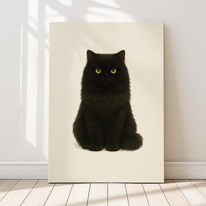 Stampa murale con gatto persiano nero - Elegante poster con gatto a pelo lungo e occhi color ambra intenso / Stampe perfette