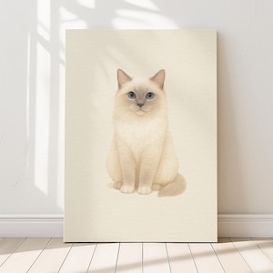 Decorazione murale con gatto Ragdoll Lilac Point – Poster con gatto a pelo lungo morbido con punti pastello e occhi azzurri / Stampe perfette