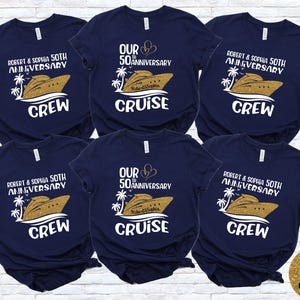 Custom 50th Anniversary Cruise Shirts for Couples, Personalized Matching Anniversary Crew Tees, Golden Anniversary Crew Tees
