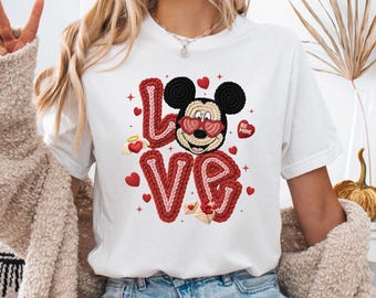 Mickey Minnie Lover Sweatshirt, Disney Faux Valentines Day Shirt, Mickey and Minnie Lovely Couple Gift, Disney Valentine T-Shirt
