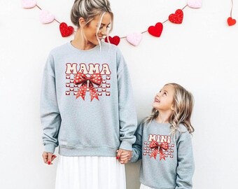 Mama and Mini Bow Shirts, Mommy and Me Valentine Shirts, Family Matching, Cute Heart Bow Mommy and Me Outfits
