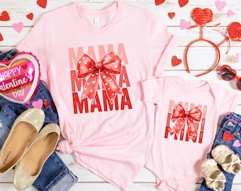 Heart Mommy And Me Mom Daughter Valentine's Day Kids Shirt Valentines Sweatshirt Groovy Matching Mama and Mini Sweatshirt Toddler Sweatshirt