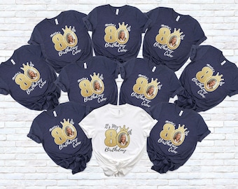 Custom 80th Birthday Photo T-Shirt: Matching Party Crew Tee
