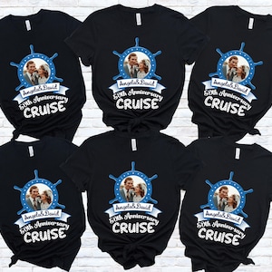 Custom 50th Anniversary Cruise Shirts for Couples, Personalized Matching Anniversary Crew Tees, Golden Anniversary Photo Vintage Crew Tees