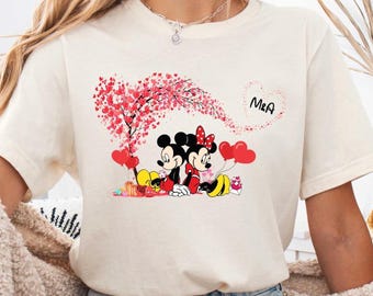 Custom Initials Lover Mickey and Minnie Sweatshirt, Valentine Gift Hoodie, Disney Matching Sweater, Disney Valentines Day Shirt
