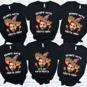 Custom Face Fiesta Birthday Shirt: Mexican Sombrero Party Group Tee