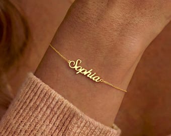Benutzerdefinierte Namen Armband, 18K Vergoldet Namen Armband, personalisierte Name Armband, verstellbar Armband, Geburtstagsgeschenk für sie, Geschenk für Mama