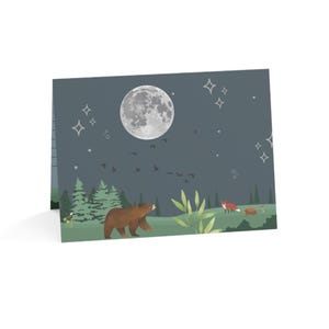 Moonlit Wildlife Greeting Cards - 1, 10, 30, or 50 Pack for Nature Lovers
