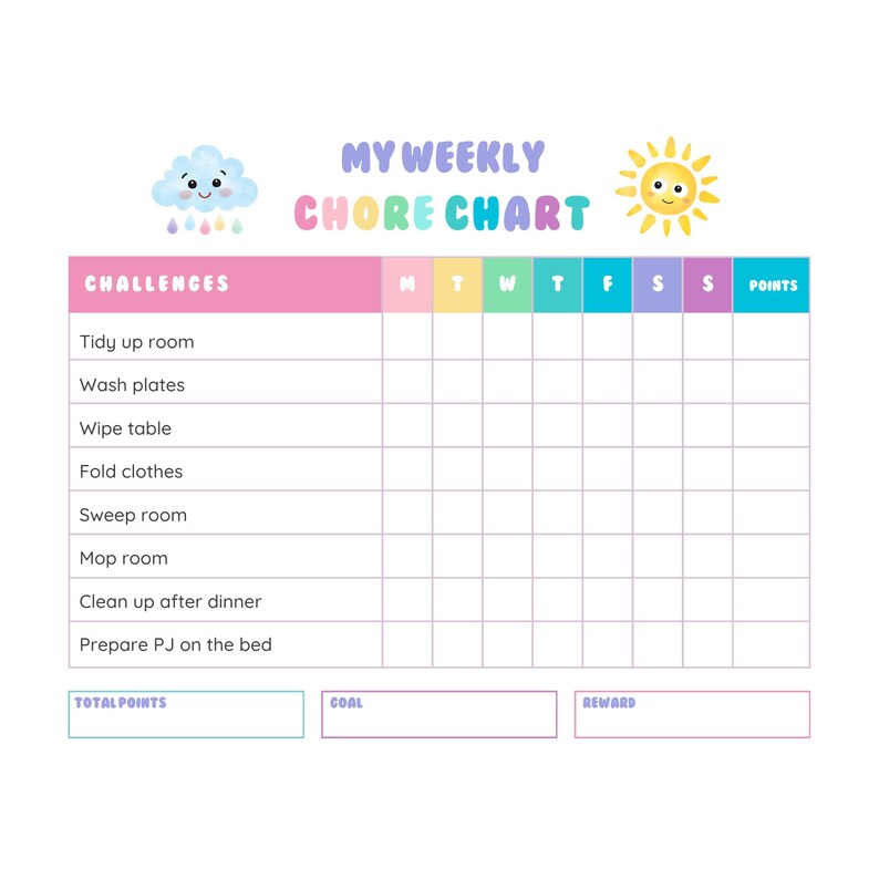 Kids Chore Chart Printable | Instant Download | A4 PDF | Fun Weekly ...