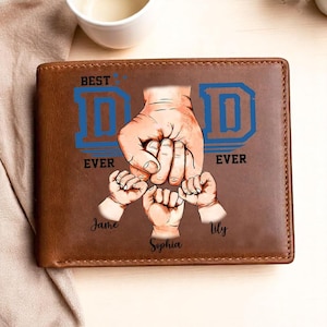 Cartera personalizada para papá con el nombre de su hijo o mascota: billetera de cuero personalizada, regalo para el Día del Padre.