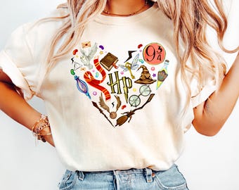 Wizard Heart Shirt, Fantasy Lightning Icons Tee, Magic Broomstick Graphic
