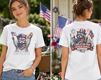 Comfort Colors® America Raccoon Hot Dog Shirt, Kids 4th of July Raccoon Shirt, Patriotic American Flag Tee, Women's Retro USA Animal T-Shirt