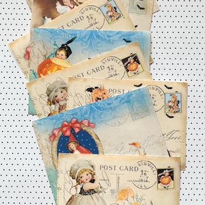 Stickers Halloween fait main style vintage | Autocollants pour collage | Pack éphémère de scrapbooking | Cachets pour enveloppes | Lot de 8