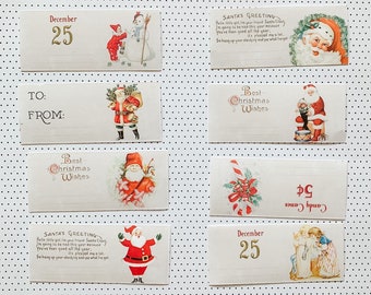 Christmas Label Stickers // Christmas Tickets // Christmas Labels // Shabby Chic // Vintage Style Stickers // Set of 12