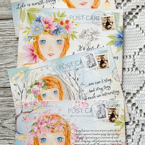 Art Mail | Anne, la maison aux pignons verts cartes postales | Cartes postales pour enfants | pour cartes de vœux | Lot de 4 | Cartes de journalisation | Carnets indésirables