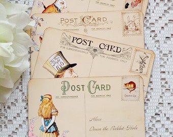 Art Mail | Alice in Wonderland Post Cards | Kids Post Cards | Cartoon Post Cards | Card Toppers | Set of 4