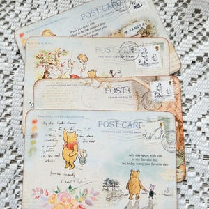 Art Mail | Classic Winnie the Pooh Post Cards | Kids Post Cards | Cartoon Post Cards | Card Toppers | Set of 4 | Card Making | Scrapbooking