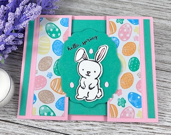 Handmade Easter Bunny Fun Fold Card | Spring Hello Egg Design