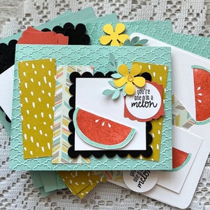 Kit de fabricación de tarjetas DIY // Tarjetas de sandía // Tarjetas de frutas lindas // Kit de tarjetas de felicitación // Tarjetas de verano // Tarjetas Stampin Up // Juego de 4