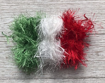 Traditional Christmas | Eyelash Trim Fibers | 15 Yards | Red | White | Green | Shipping Included