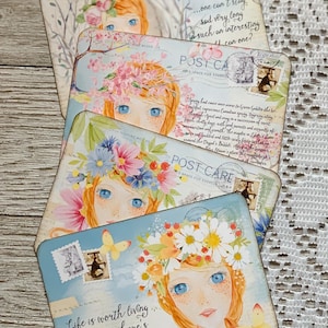 Art Mail | Anne, la maison aux pignons verts cartes postales | Cartes postales pour enfants | pour cartes de vœux | Lot de 4 | Cartes de journalisation | Carnets indésirables