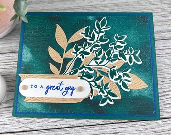 Masculine Botanical Card | Green Gold Leaf Birthday Card For Him