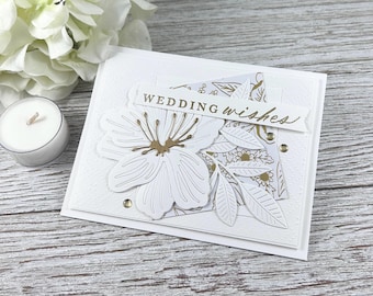 Handmade Wedding Card | White Gold Floral Wedding Wishes Bride Groom Congratulations