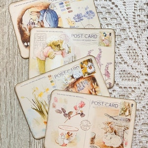 Art Mail | Beatrix Potter Post Cards | Kids Post Cards | Cartoon Post Cards | Card Toppers | Set of 4 | Journaling Cards | Junk Journal Card