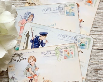 Vintage Seaside Postcards | Coastal Children, Ocean Scenes, Card Making Supplies