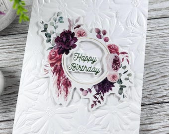 Embossed Floral Birthday Card | Botanical Wreath, Handmade