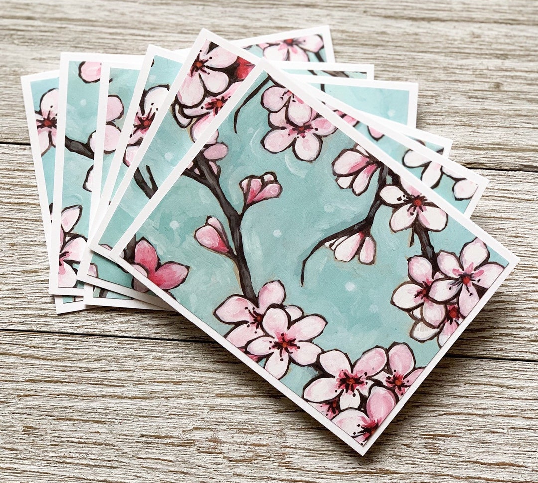 Cherry Blossom Note Cards | Floral Stationery Set of 6 - Etsy